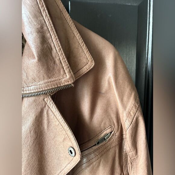 VTG The New Age Brown Leather Double Collar Bomber Jacket Size S - Picture 4 of 15